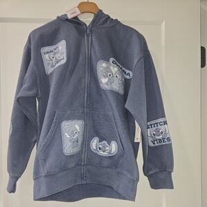 Disney Lilo & Stitch Multi-Patch Zip Up Hoodie Women’s Size Small Blue Ohana